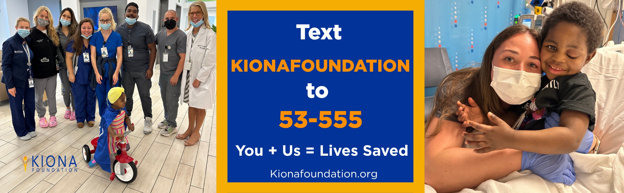 Kiona Foundation billboard campaign: text KIONAFOUNDATION to 53-555