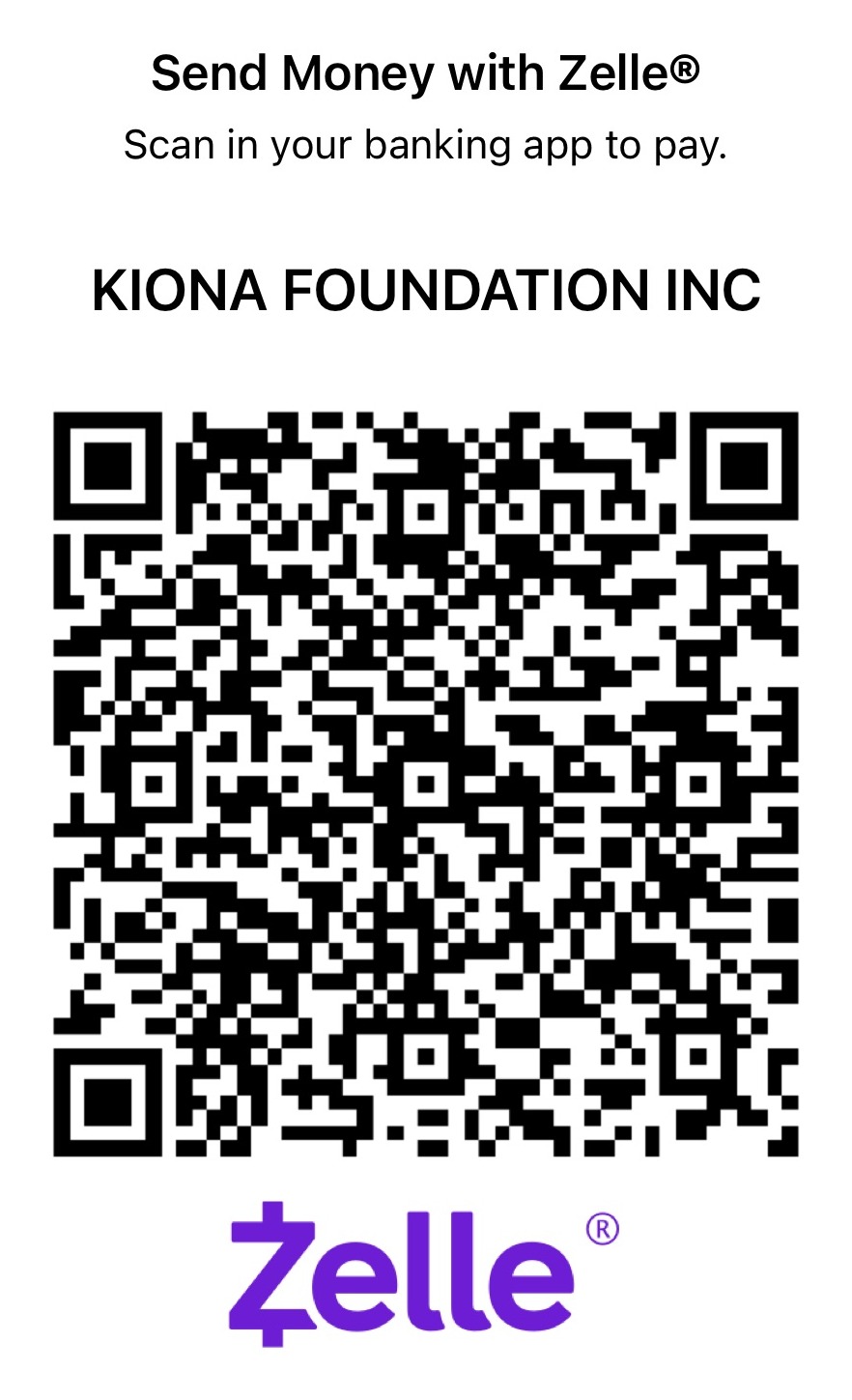 Zelle QR code for Kiona Foundation Inc.
